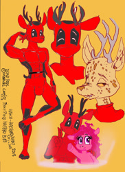 Size: 1280x1760 | Tagged: safe, artist:georgieganarf, pinkie pie, anthro, crossover, deadpool, deerified, fourth wall break, species swap, stag