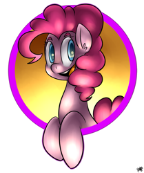 Size: 975x1166 | Tagged: safe, artist:benja, pinkie pie, earth pony, pony, colored pupils, cute, diapinkes, female, mare, open mouth, signature, simple background, smiling, solo, white background