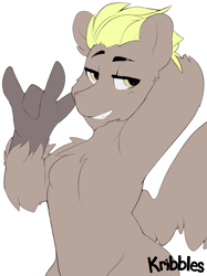 Size: 2735x3655 | Tagged: safe, artist:kribbles, oc, oc only, oc:coffee break, hippogriff, hybrid, devil horn (gesture), grin, simple background, smiling, solo, talons, white background