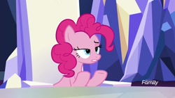 Size: 1920x1080 | Tagged: safe, screencap, pinkie pie, pony, a rockhoof and a hard place, raised eyebrow, solo