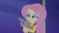 Size: 1920x1080 | Tagged: safe, screencap, fluttershy, rabbit, better together, equestria girls, spring breakdown, duo, female, lidded eyes, male, mr. bouncy