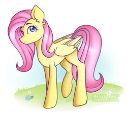 Size: 1280x1173 | Tagged: safe, artist:kaatseye, fluttershy, pegasus, pony, cute, ear fluff, female, flower, grass, mare, shyabetes, solo