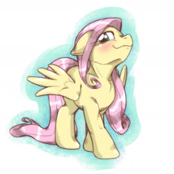 Size: 1536x1536 | Tagged: safe, artist:kurogewapony, fluttershy, pegasus, pony, female, floppy ears, knife cat, looking at you, looking down, ponified animal photo, smiling, solo, standing, three quarter view, wings