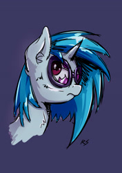 Size: 2480x3508 | Tagged: safe, artist:richard-skip, dj pon-3, vinyl scratch, pony, unicorn, broken glasses, bust, portrait, simple background, solo