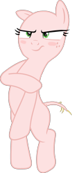 Size: 1329x3185 | Tagged: safe, artist:porygon2z, edit, edited edit, editor:slayerbvc, applejack, earth pony, pony, make new friends but keep discord, angry, applejack is not amused, bald, bipedal, blushing, covering, female, freckles, furless, furless edit, glare, mare, naked rarity, nude edit, nudity, shaved, shaved tail, simple background, solo, transparent background, unamused, vector, vector edit