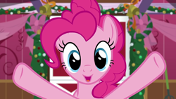 Size: 1280x720 | Tagged: safe, screencap, pinkie pie, earth pony, pony, the great escape room, female, mare, open mouth, smiling, solo