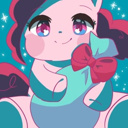 Size: 768x768 | Tagged: safe, artist:momizi_bee, pinkie pie, earth pony, pony, bow, cute, diapinkes, female, mare, smiling, solo