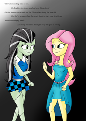 Size: 2894x4093 | Tagged: safe, artist:diaperednight, fluttershy, better together, equestria girls, clothes, crossover, dress, equestria girls-ified, female, frankenstein, frankie stein, meeting, monster high