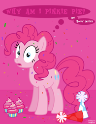 Size: 3888x4976 | Tagged: safe, artist:twilirity, pinkie pie, earth pony, pony, cupcake, fanfic art, food, hat, party hat, solo