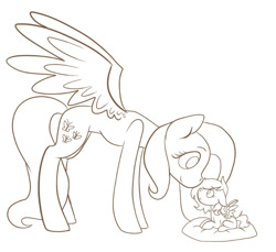 Size: 750x688 | Tagged: safe, artist:katyusha, fluttershy, pegasus, pony, commission example, female, foal, lineart, mare