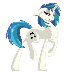 Size: 1500x1500 | Tagged: safe, artist:fakkom, dj pon-3, vinyl scratch, pony, unicorn, bedroom eyes, chest fluff, female, floppy ears, looking at you, mare, open mouth, pose, raised hoof, simple background, solo, white background