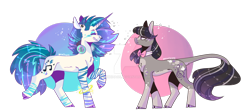 Size: 1920x853 | Tagged: safe, artist:akiiichaos, dj pon-3, octavia melody, vinyl scratch, earth pony, pony, unicorn, alternate design, bowtie, cloven hooves, deviantart watermark, duo, female, grin, leonine tail, mare, nose piercing, nose ring, obtrusive watermark, piercing, simple background, smiling, transparent background, watermark