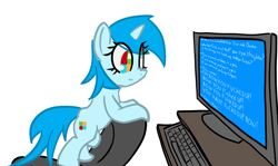 Size: 1504x896 | Tagged: safe, artist:acharmingpony, oc, oc only, oc:windows 8, pony, blue screen of death, now you fucked up, ponified, simple background, solo, vulgar, white background, windows, windows 8