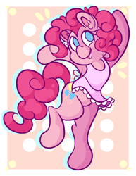 Size: 680x880 | Tagged: safe, artist:chalkative, pinkie pie, pony, apron, bipedal, clothes, cute, diapinkes, ear fluff, no pupils, solo