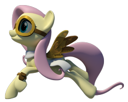 Size: 1000x800 | Tagged: safe, artist:clawed-nyasu, fluttershy, pegasus, pony, 3d, 3d model, cute, feminism, goggles, scarf, shyabetes, simple background, steampunk, transparent background