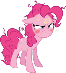 Size: 9419x10490 | Tagged: safe, alternate version, artist:mrkat7214, pinkie pie, earth pony, pony, >:c, absurd resolution, blushing, bubble, drunk, drunkie pie, floppy ears, frown, messy mane, simple background, solo, transparent background, vector