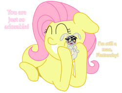 Size: 1275x975 | Tagged: safe, artist:fskindness, fluttershy, oc, pegasus, pony, animal costume, bunny costume, clothes, costume, cute, funny, shrunk