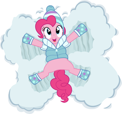 Size: 3220x3000 | Tagged: safe, artist:cloudyglow, pinkie pie, earth pony, pony, tanks for the memories, .ai available, clothes, cute, diapinkes, female, mare, simple background, smiling, snow, snow angel, solo, transparent background, vector