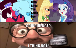 Size: 2442x1562 | Tagged: safe, applejack, rarity, better together, equestria girls, rollercoaster of friendship, spoiler:steven universe, coincidence i think not, female, geode of super strength, lesbian, meme, rarijack, ruby, sapphire, shipping, shipping fuel, spoilers for another series, steven universe, the incredibles