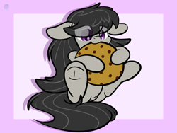 Size: 2560x1920 | Tagged: safe, artist:kimjoman, octavia melody, earth pony, pony, cookie, cute, eye clipping through hair, female, food, giant cookie, high res, hug, mare, nom, simple background, sitting, solo, tavibetes