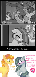 Size: 1022x2175 | Tagged: safe, artist:dreamscapevalley edits, artist:moonseeker, edit, big macintosh, braeburn, marble pie, pinkie pie, sugar belle, earth pony, pony, unicorn, best gift ever, aftermath, blushing, braeble, colored, comic, crying, cute, female, good end, grayscale, heartbroken marble, introduction, male, mare, mistletoe, monochrome, nuzzling, ship sinking, shipper on deck, shipper pie, shipping, shipping denied, shy, side chick, smiling, sometime later..., speculation, stallion, straight, sugarmac