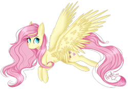 Size: 886x616 | Tagged: safe, artist:ayoarts, fluttershy, pegasus, pony, cute, female, flying, large wings, mare, pretty, shyabetes, signature, simple background, solo, transparent background, wings