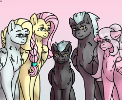 Size: 1100x900 | Tagged: safe, artist:icefeather24, fluttershy, thunderlane, oc, oc:belle, oc:butterfly, oc:silver wing, pegasus, pony, colt, family, female, filly, male, offspring, parent:fluttershy, parent:thunderlane, parents:thundershy, shipping, straight, thundershy