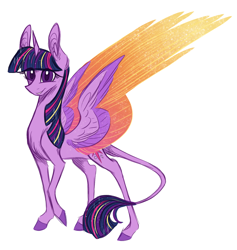 Size: 1512x1594 | Tagged: safe, artist:australian-senior, twilight sparkle, twilight sparkle (alicorn), alicorn, classical unicorn, pony, colored wings, colored wingtips, flat colors, leonine tail, simple background, sketch, solo, white background