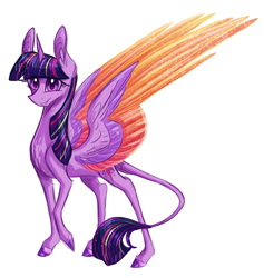 Size: 1512x1594 | Tagged: safe, artist:australian-senior, twilight sparkle, twilight sparkle (alicorn), alicorn, classical unicorn, pony, colored wings, colored wingtips, leonine tail, shading, simple background, sketch, solo, white background