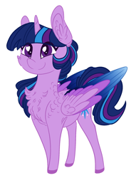 Size: 1376x1801 | Tagged: safe, artist:australian-senior, twilight sparkle, twilight sparkle (alicorn), oc, oc:twilight invictus, alicorn, pony, alternate color palette, alternate universe, chest fluff, chibi, colored hooves, colored wings, colored wingtips, cute, ear fluff, heart eyes, kirindos, simple background, solo, white background, wingding eyes