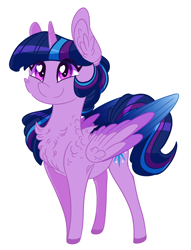 Size: 1376x1801 | Tagged: safe, artist:australian-senior, twilight sparkle, twilight sparkle (alicorn), oc, oc:twilight invictus, alicorn, pony, alternate color palette, alternate universe, chest fluff, chibi, colored hooves, colored wings, colored wingtips, cute, ear fluff, heart eyes, kirindos, simple background, solo, white background, wingding eyes