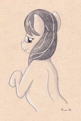 Size: 3019x4513 | Tagged: safe, artist:peruserofpieces, octavia melody, earth pony, pony, bust, female, looking over shoulder, mare, pencil drawing, smiling, solo, toned paper, traditional art