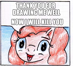 Size: 559x500 | Tagged: safe, artist:40kponyguy, pinkie pie, pony, 40kponyguy pinkie pie meme, caption, exploitable meme, faic, female, image macro, impact font, mare, meme, solo, text