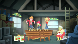 Size: 1366x768 | Tagged: safe, apple bloom, applejack, big macintosh, granny smith, better together, equestria girls, rollercoaster of friendship, apple cider, apple family, stomping, winepress