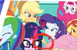 Size: 921x597 | Tagged: safe, edit, edited screencap, screencap, applejack, rarity, better together, equestria girls, rollercoaster of friendship, blushing, female, shipping fuel