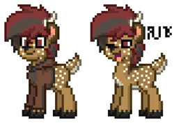 Size: 790x560 | Tagged: safe, artist:radical user 76, oc, oc only, oc:cinnabar, deer, deer pony, original species, pony, clothes, hoodie, pixel art, pony town, simple background, solo, white background