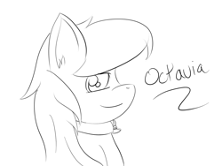 Size: 1400x1050 | Tagged: safe, artist:crescentpony, octavia melody, earth pony, pony, bust, choker, female, lineart, mare, monochrome, solo, text