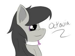 Size: 1400x1050 | Tagged: safe, alternate version, artist:crescentpony, octavia melody, earth pony, pony, bowtie, bust, choker, colored, female, mare, smiling, solo, text