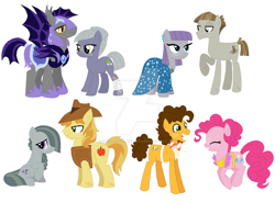 Size: 1024x754 | Tagged: safe, artist:grubandgaming16th, braeburn, cheese sandwich, limestone pie, marble pie, maud pie, mudbriar, pinkie pie, bat pony, earth pony, pony, braeble, cheesepie, female, male, maudbriar, pie sisters, royal guard, shipping, siblings, sisters, straight