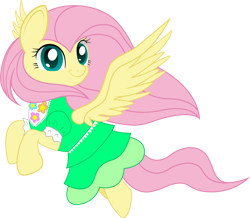 Size: 1550x1350 | Tagged: safe, artist:spellboundcanvas, fluttershy, pegasus, pony, clothes, dress, flower, flying, solo, vector, wings