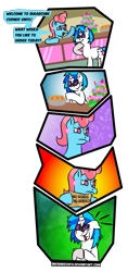 Size: 617x1303 | Tagged: safe, artist:sneshneeorfa, cup cake, dj pon-3, vinyl scratch, pony, unicorn, cake, comic, discrimination, food, mute, mute vinyl, pie, simple background, sugarcube corner, transparent background