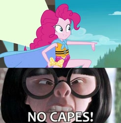 Size: 1080x1098 | Tagged: safe, edit, edited screencap, screencap, pinkie pie, better together, equestria girls, the salty sails, cape, clothes, cute, diapinkes, edna mode, no capes, the incredibles