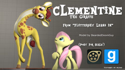 Size: 1920x1080 | Tagged: safe, artist:beardeddoomguy, clementine, fluttershy, giraffe, pegasus, pony, fluttershy leans in, .zip file at source, 3d, 3d model, downloadable, gmod, source filmmaker