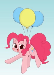 Size: 917x1259 | Tagged: safe, artist:manachaaaaaaaa, pinkie pie, earth pony, pony, balloon, female, floating, happy, mare, sky, solo, then watch her balloons lift her up to the sky