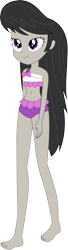 Size: 3271x11967 | Tagged: safe, artist:marcorois, octavia melody, better together, equestria girls, x marks the spot, bare shoulders, barefoot, bikini, bikini babe, bow, clothes, cute, feet, female, frilled swimsuit, legs, lidded eyes, midriff, simple background, smiling, solo, swimsuit, tavibetes, transparent background, tricolor swimsuit, vector, walking