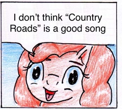 Size: 887x793 | Tagged: safe, artist:40kponyguy, derpibooru exclusive, edit, pinkie pie, earth pony, pony, 40kponyguy pinkie pie meme, country roads (song), exploitable meme, face of mercy, faic, john denver, looking at you, meme, solo, song reference, take me home country roads, traditional art