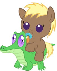 Size: 786x967 | Tagged: safe, artist:red4567, coco crusoe, gummy, pony, baby, baby pony, cute, pacifier, ponies riding gators, riding, simple background, white background