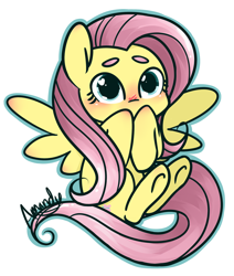 Size: 1032x1216 | Tagged: safe, artist:lilliesinthegarden, fluttershy, pegasus, pony, blushing, chibi, cute, female, heart eyes, hiding behind hooves, mare, shyabetes, simple background, solo, spread wings, white background, wingding eyes, wings