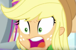 Size: 649x432 | Tagged: safe, screencap, applejack, better together, equestria girls, rollercoaster of friendship, angry, faic, solo, yelling, you're not special