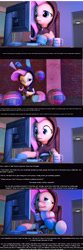 Size: 1920x5793 | Tagged: safe, artist:sourcerabbit, fluttershy, pegasus, pony, 3d, ball, bunny ears, clothes, comic, costume, dangerous mission outfit, hoodie, keyboard, monitor, solo, source filmmaker